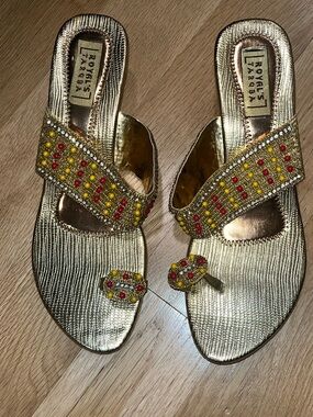 Gold Embellished Women's Slide Sandals